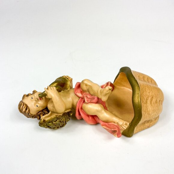 Vintage Assisi Italy Angel Cherub Figurine With Harp Wall Pocket Decor - Picture 2 of 3